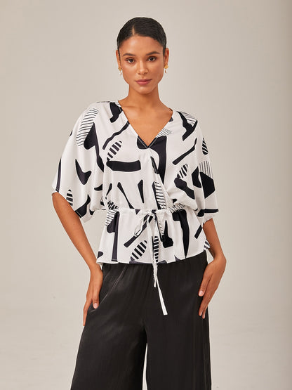 Geometric Ruched Dolman Sleeve Top