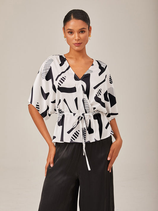 Geometric Ruched Dolman Sleeve Top