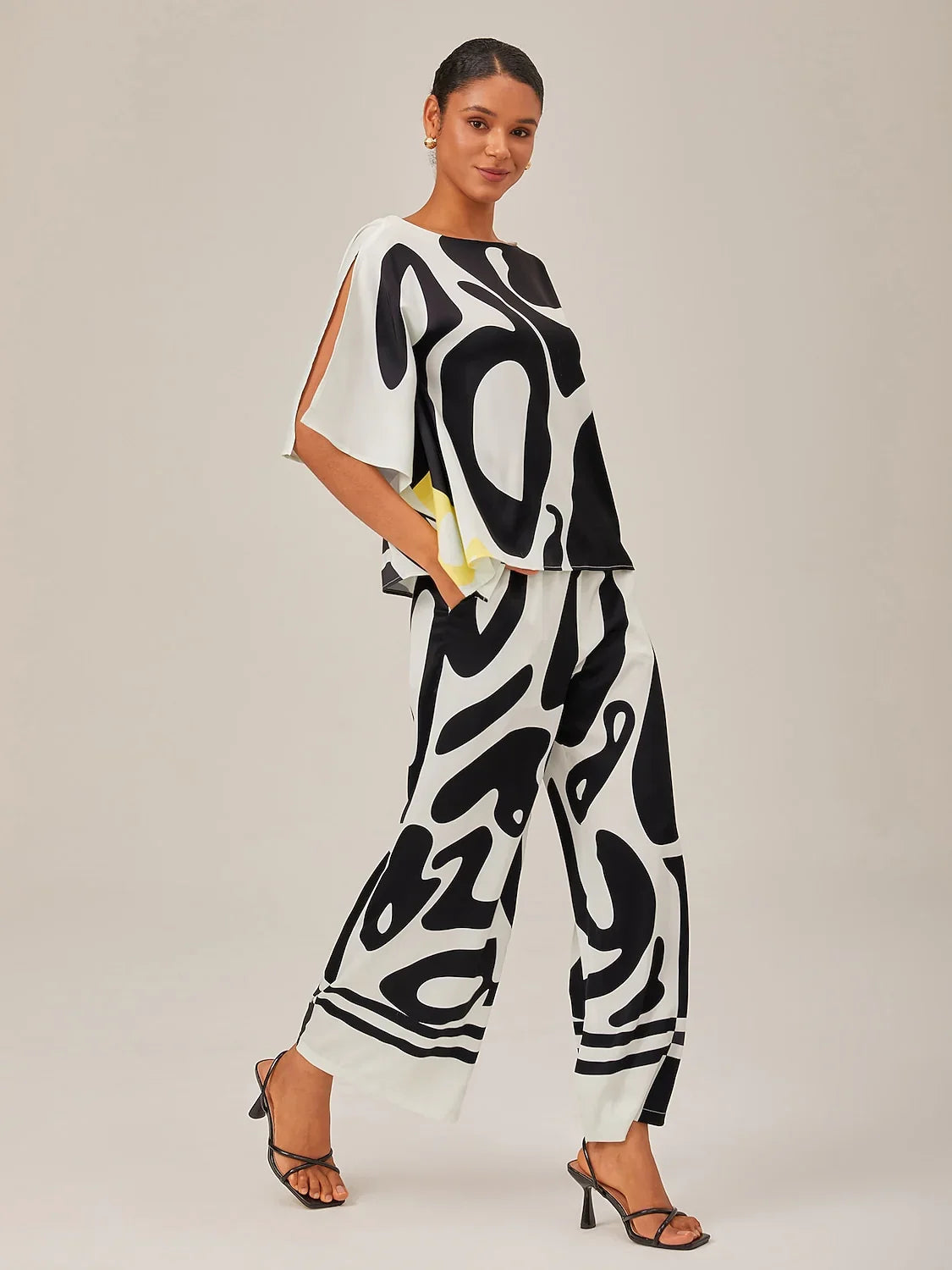 Black Satin Wide Leg Neutral Casual Pants