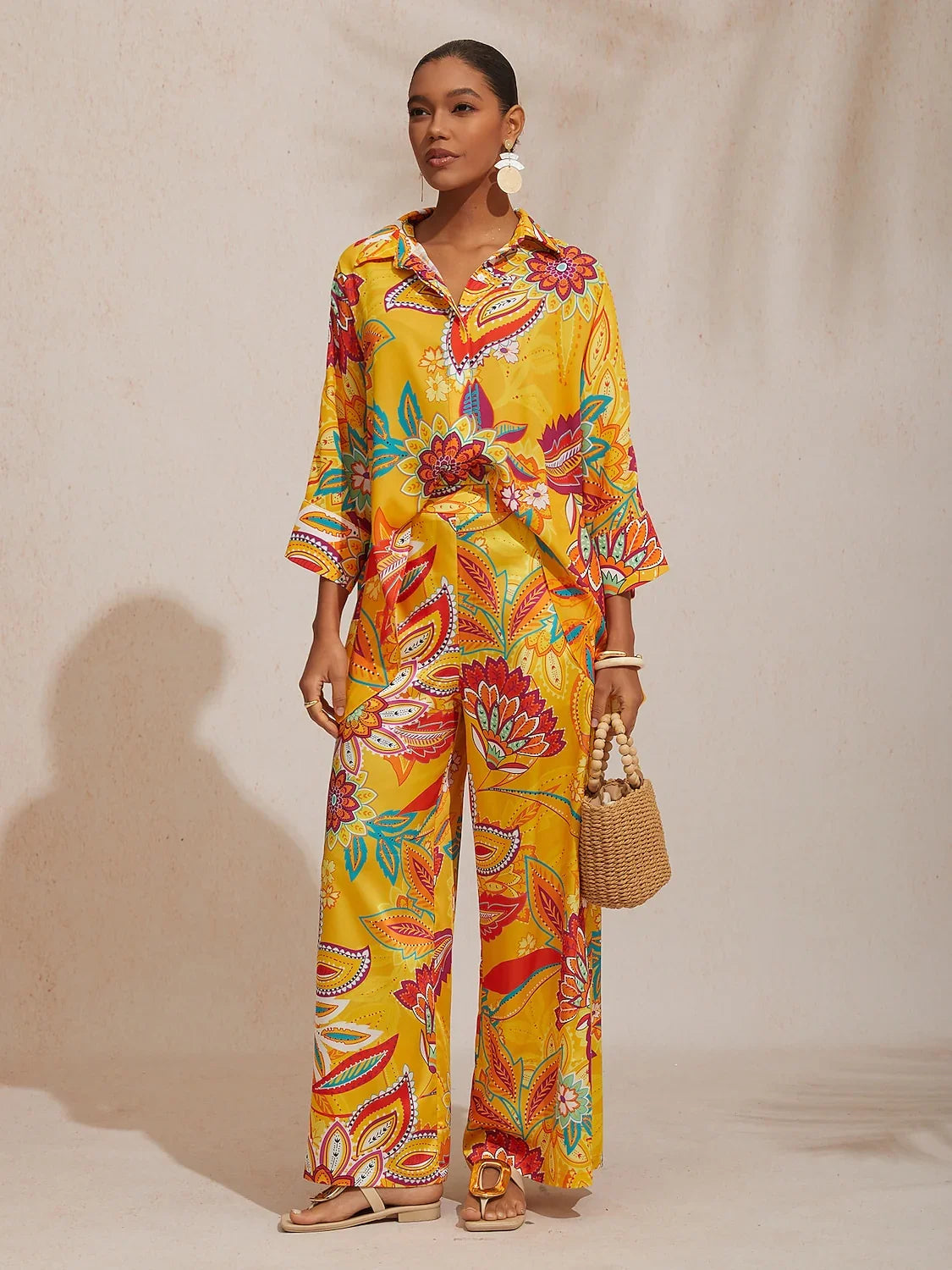 Boho Paisley Flowy Chiffon Short Shirt