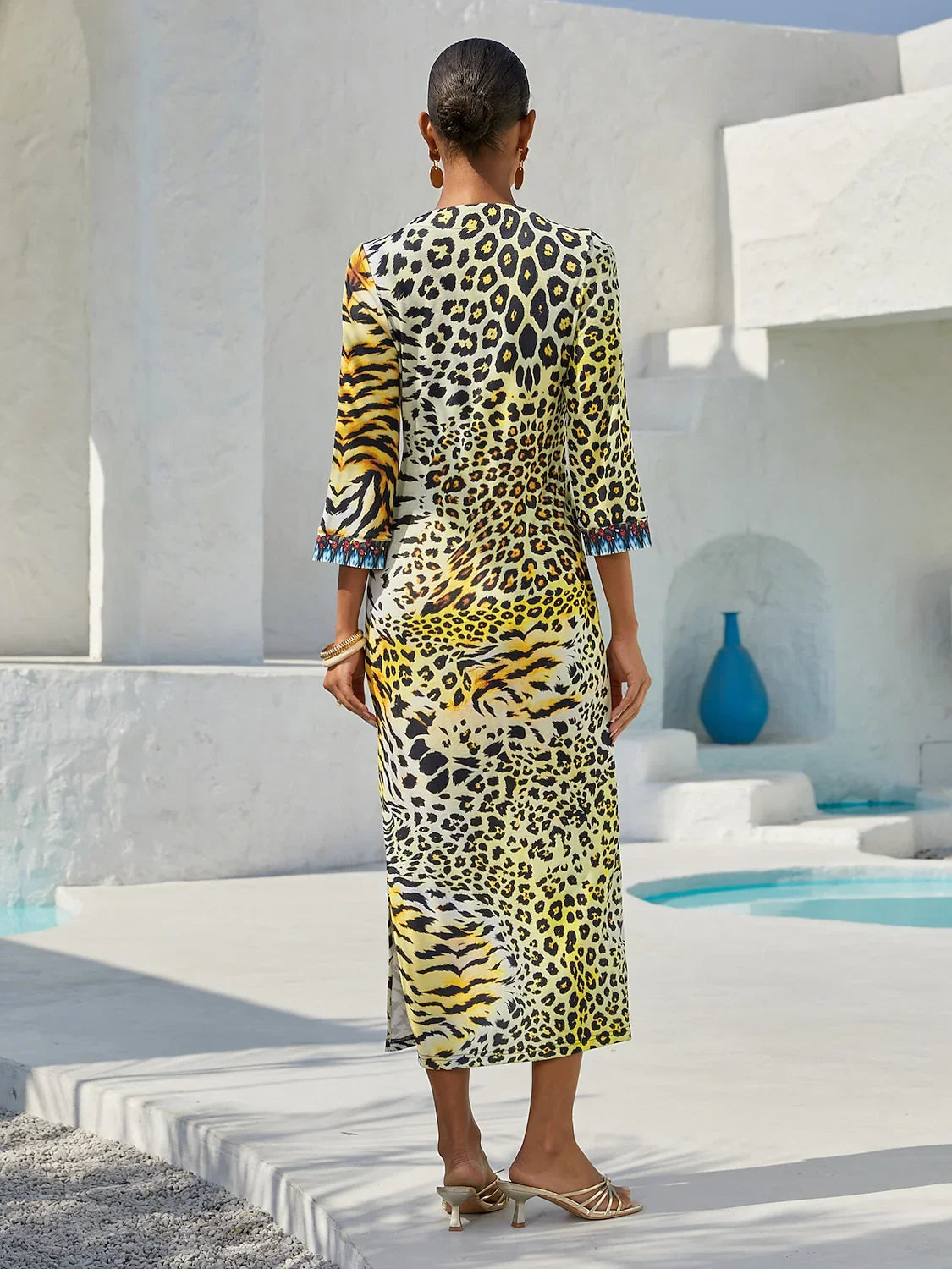 Abstract Paisley Print Knit Stretch Fitted Maxi Dress