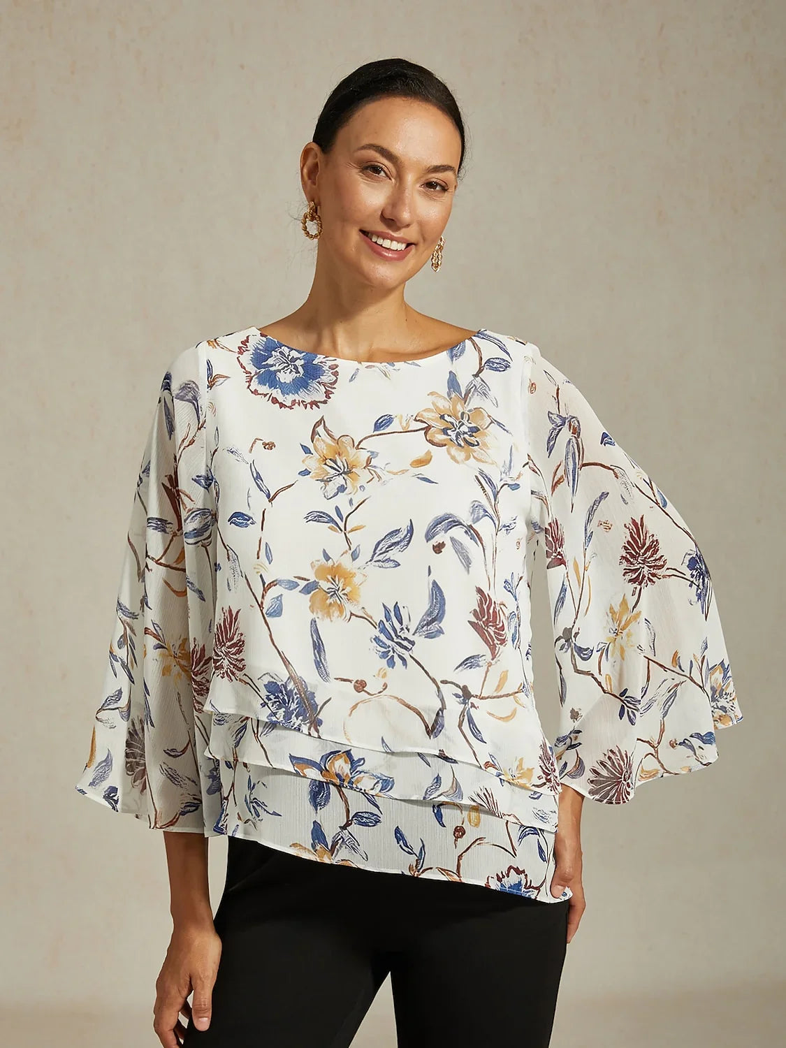 Floral Bell Sleeve Tiered Blouse