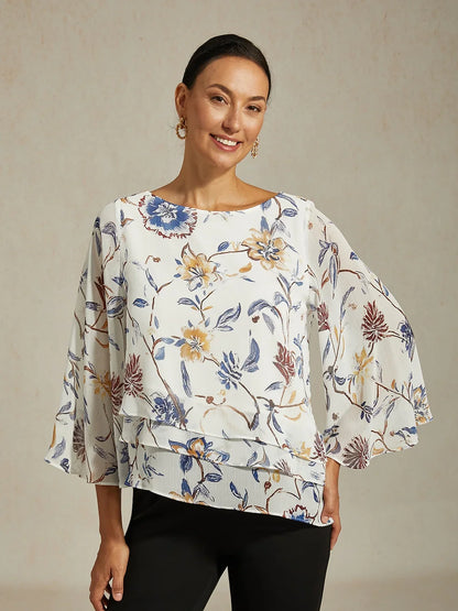 Floral Bell Sleeve Tiered Blouse