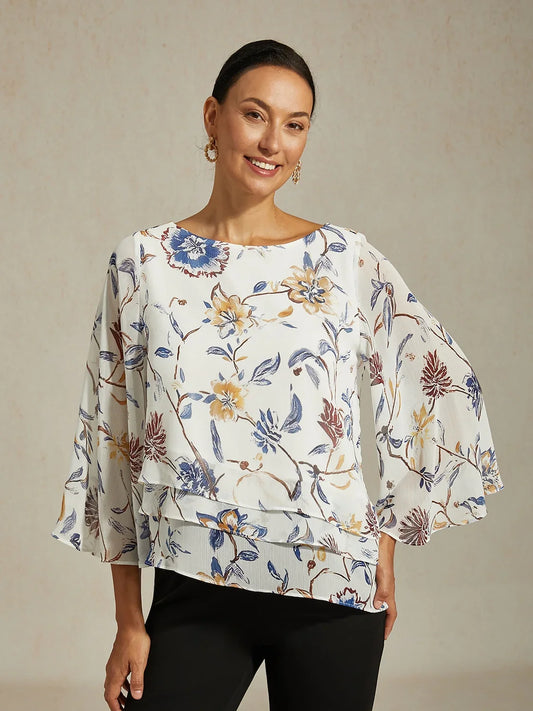 Floral Bell Sleeve Tiered Blouse