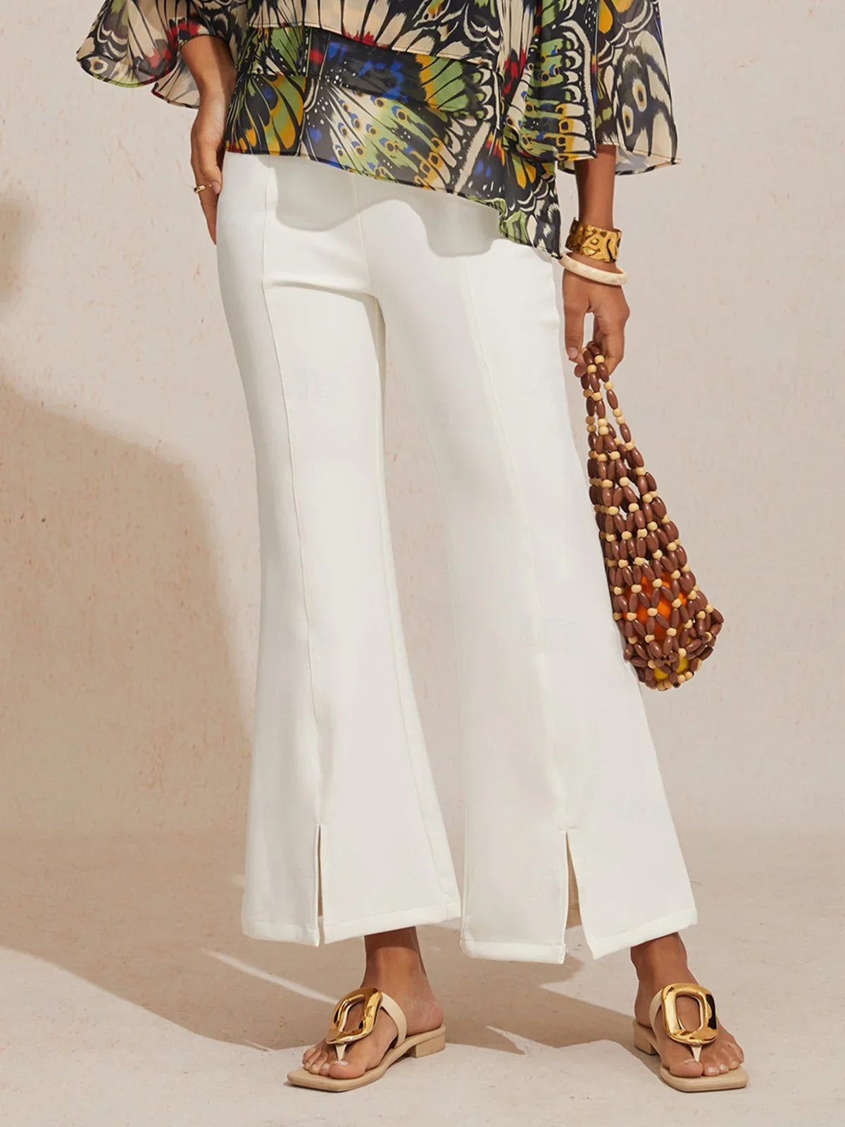 Twill Stretch Fitted Flare Cropped Pants