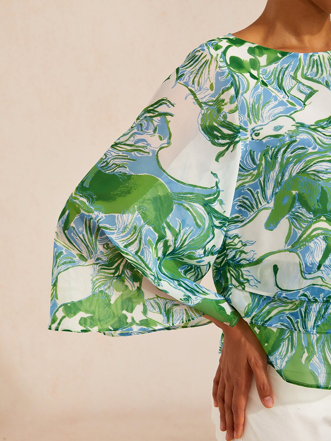 Ocean Paisley Flora Chiffon Layered Blouse