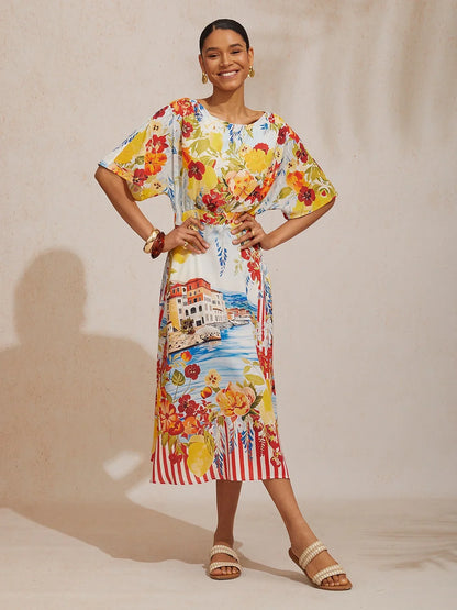 Santorini Summer Chiffon Elastic Waist Maxi Dress