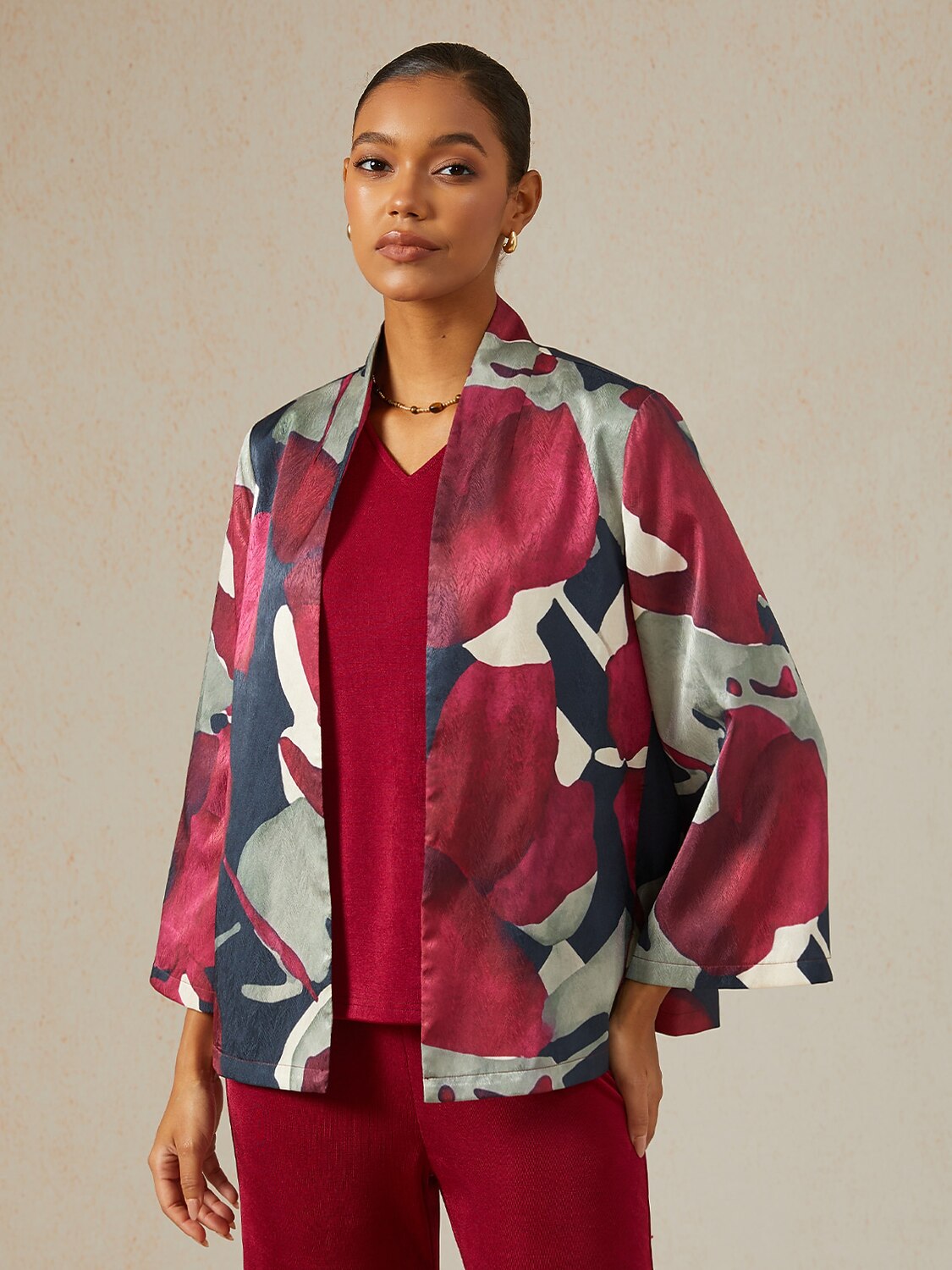 Berry Canvas Herringbone Satin Jacket