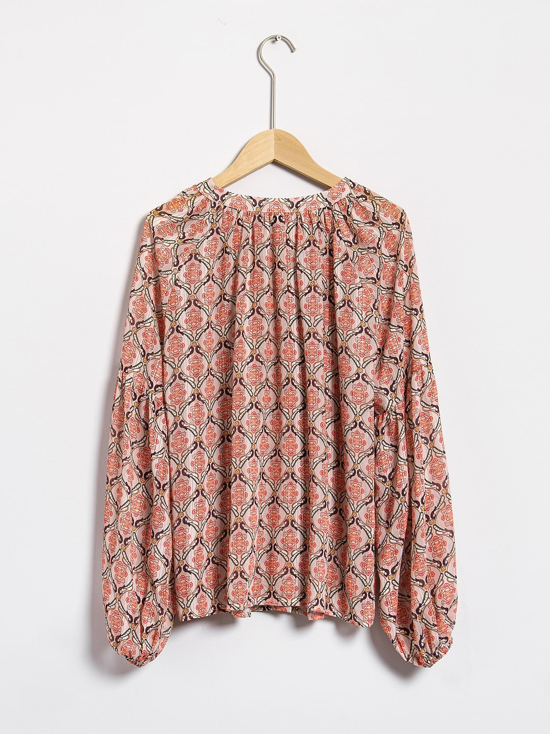 Casual Chiffon Geometric Puff Sleeve Blouse