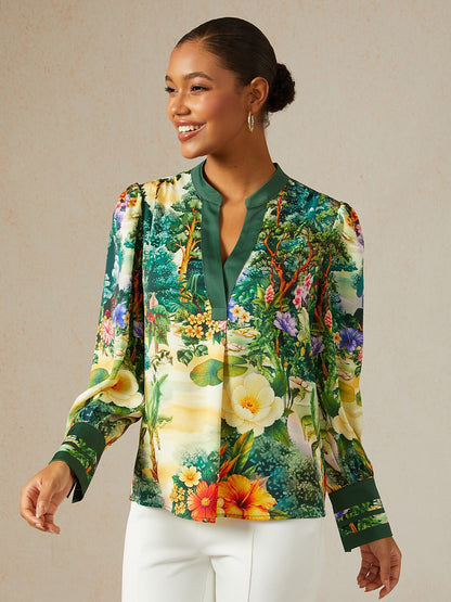Emerald Garden Silky Satin Blouse