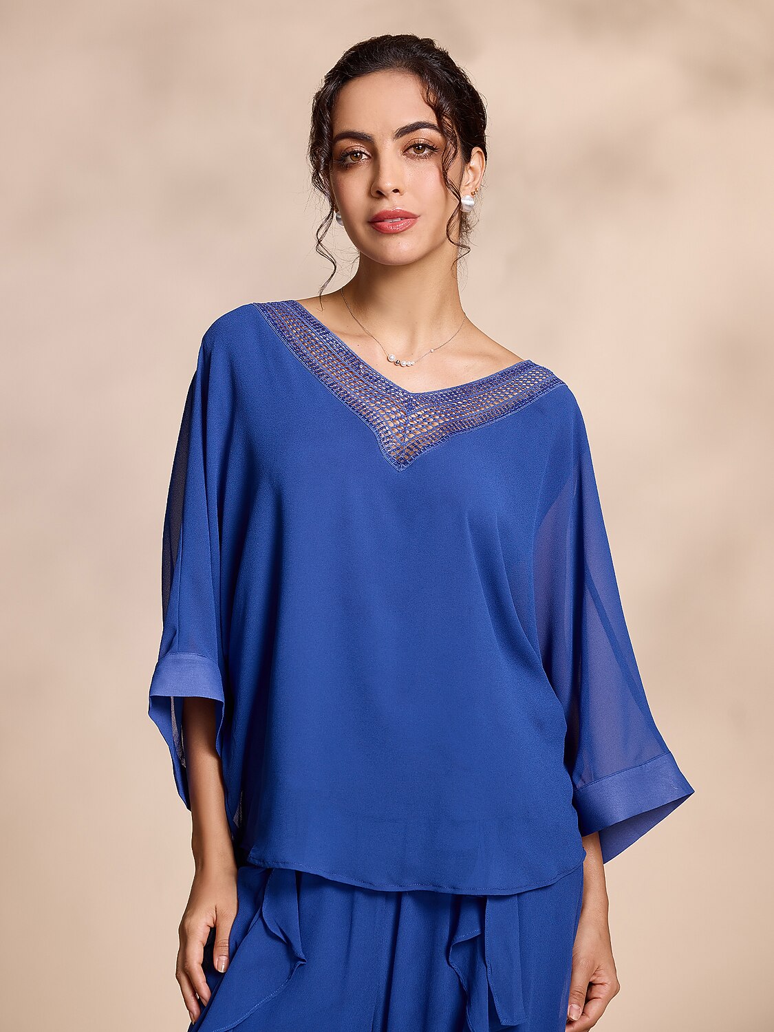 Chiffon Casual Magyar Sleeve Deep V Blouse