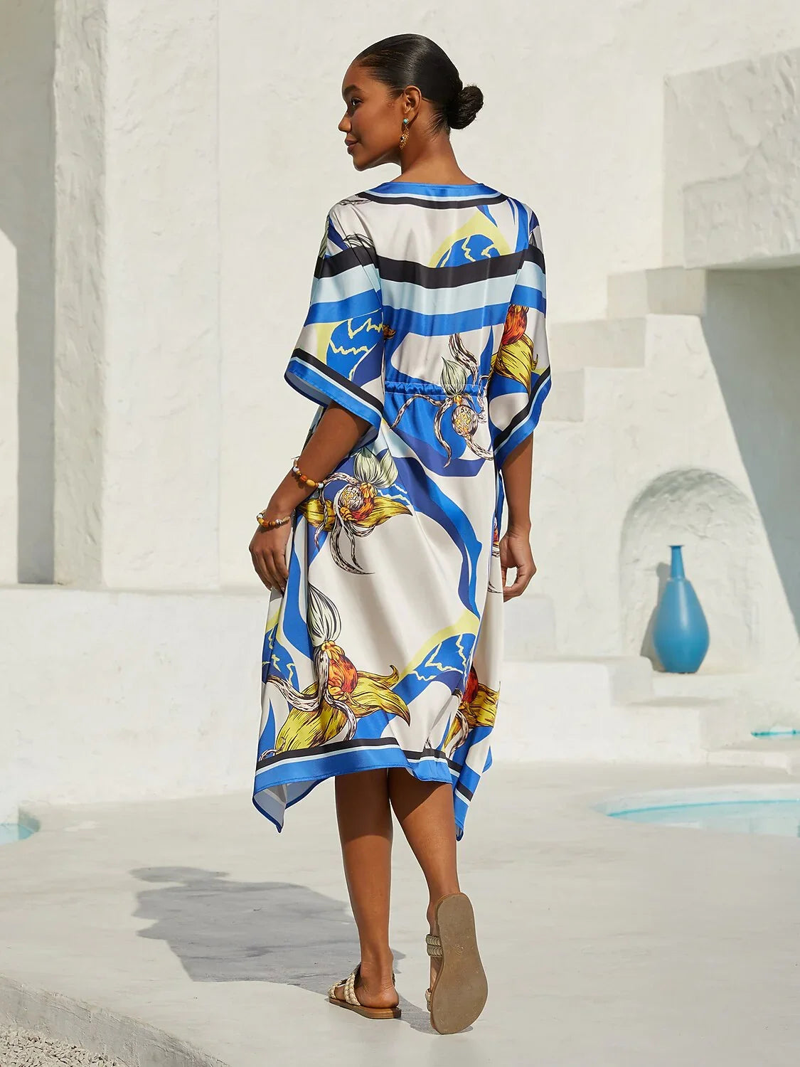 Ocean Blue Orchid Silky Satin Kaftan