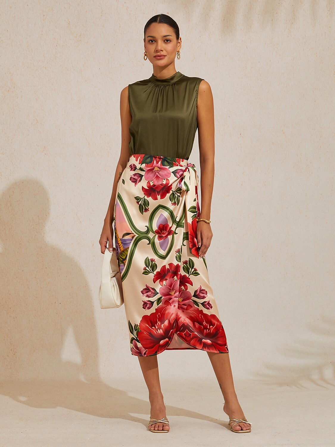 Hawaii Palm Silky Satin Wrap Skirt