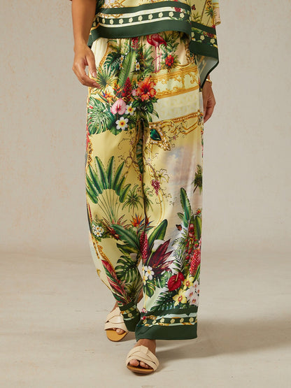Verdant Garden Muse Silky Satin Wide Leg Pants