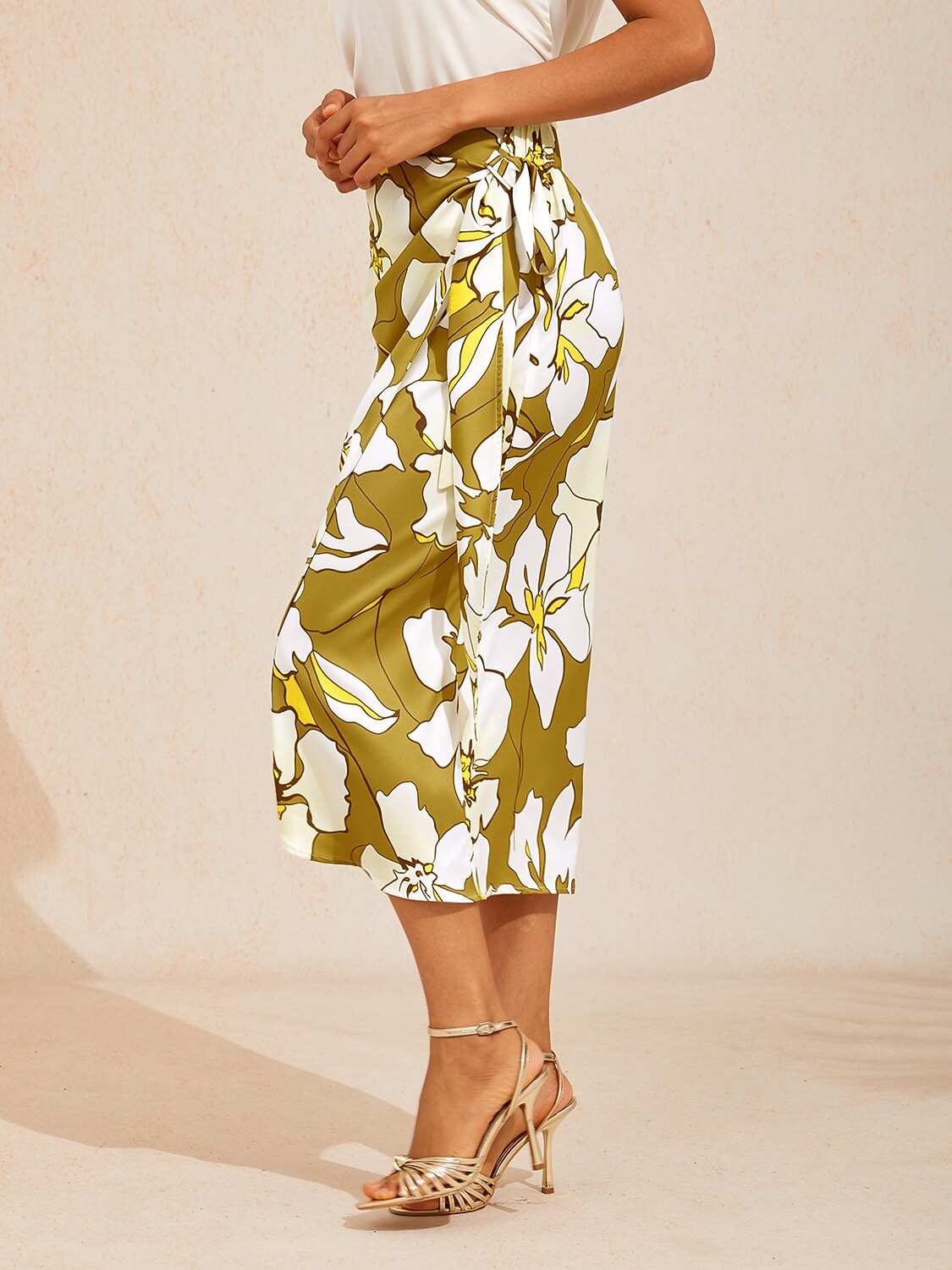 Golden Petal Glow Silky Satin Wrap Skirt