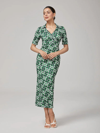 Stretch Waist-Cinching Mermaid Midi Satin Dress