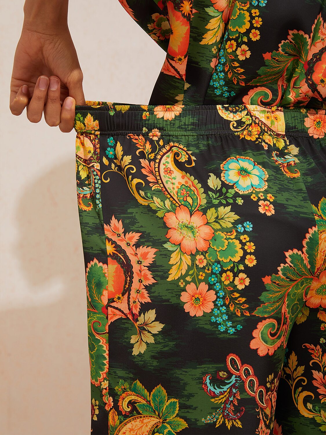 Paisley Bloom Silky Satin Wide Leg Pants