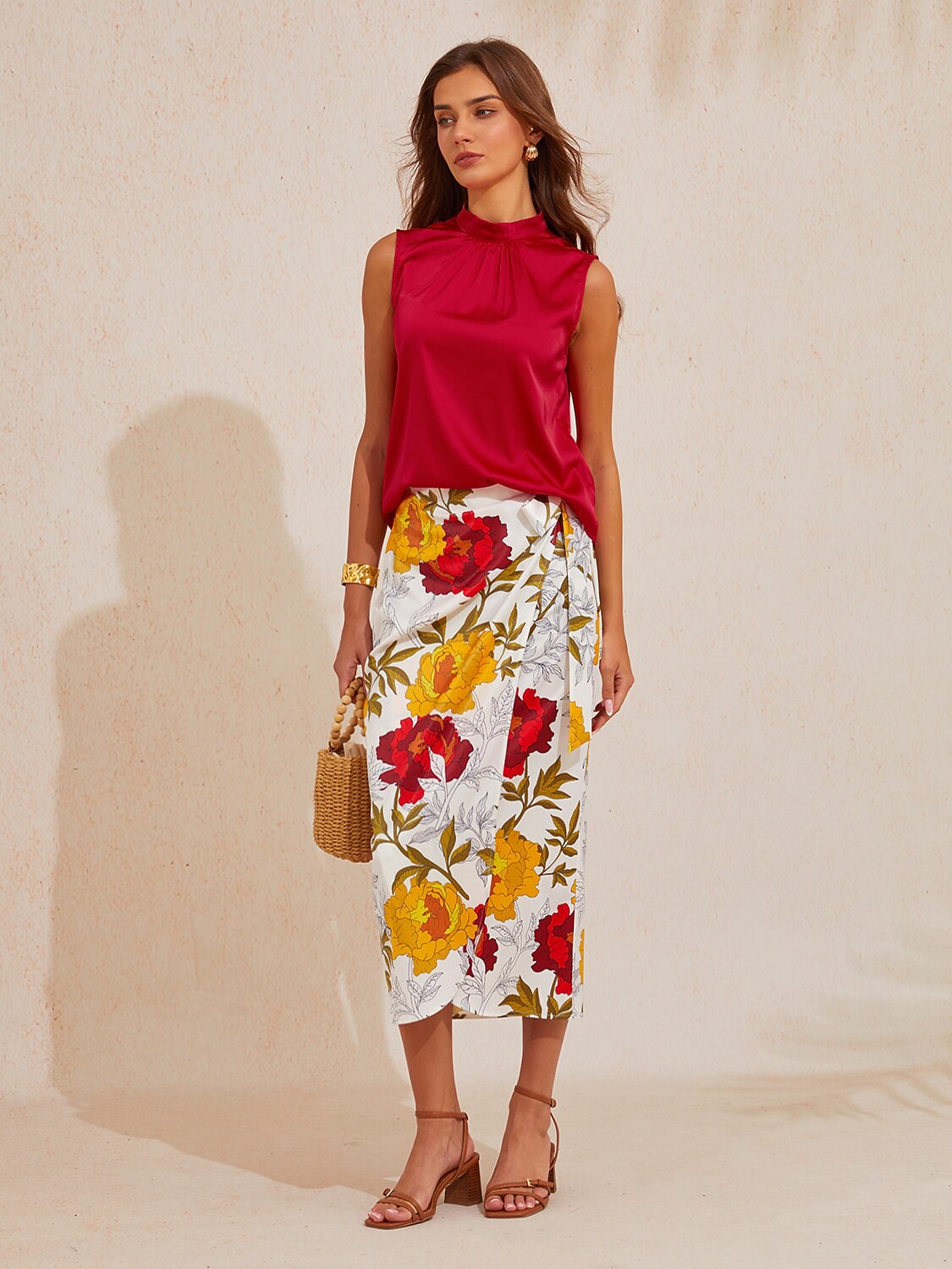 Emerald Rose Garden Silky Satin Wrap Skirt