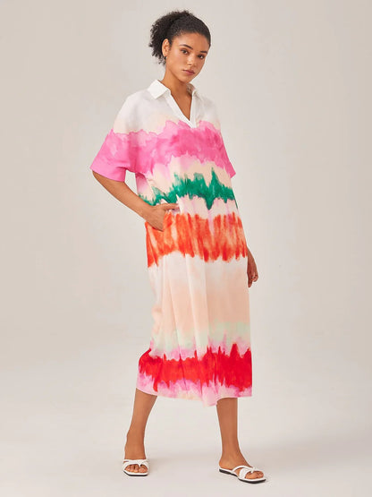 Color Gradient Printed Shirt Dress