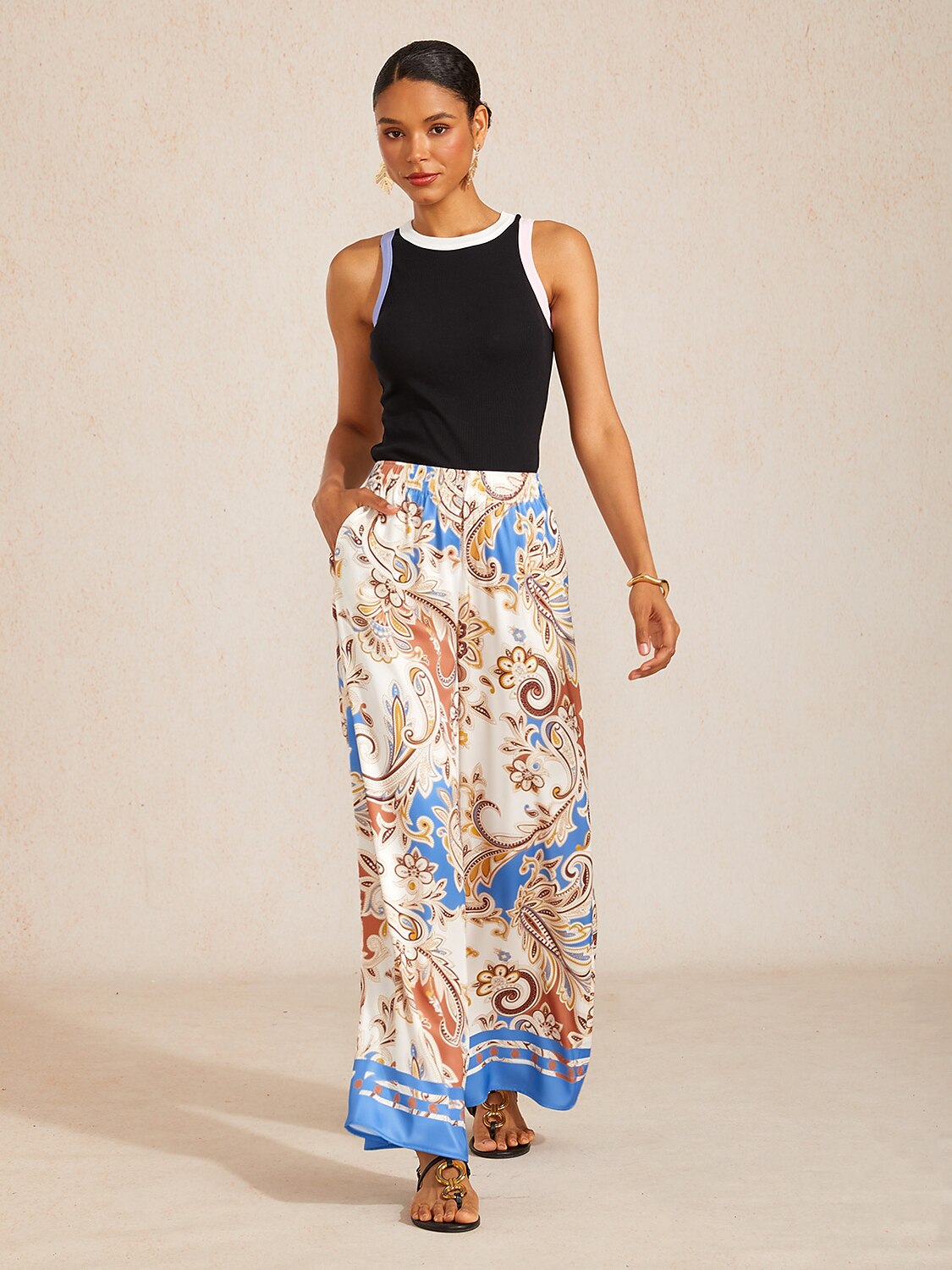 Royal Paisley Flora Satin Wide Leg Pants