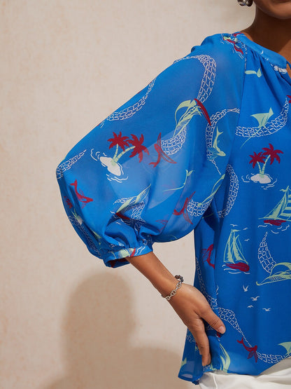 Vintage Baroque Chiffon Raglan Sleeve Blouse