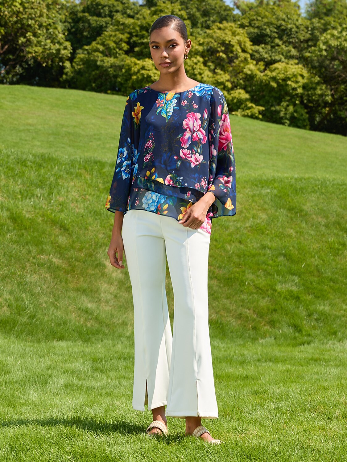 Sapphire Rose Garden Flowy Chiffon Layered Blouse