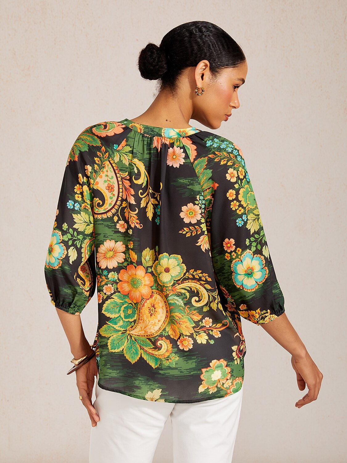 Vintage Baroque Chiffon Raglan Sleeve Blouse