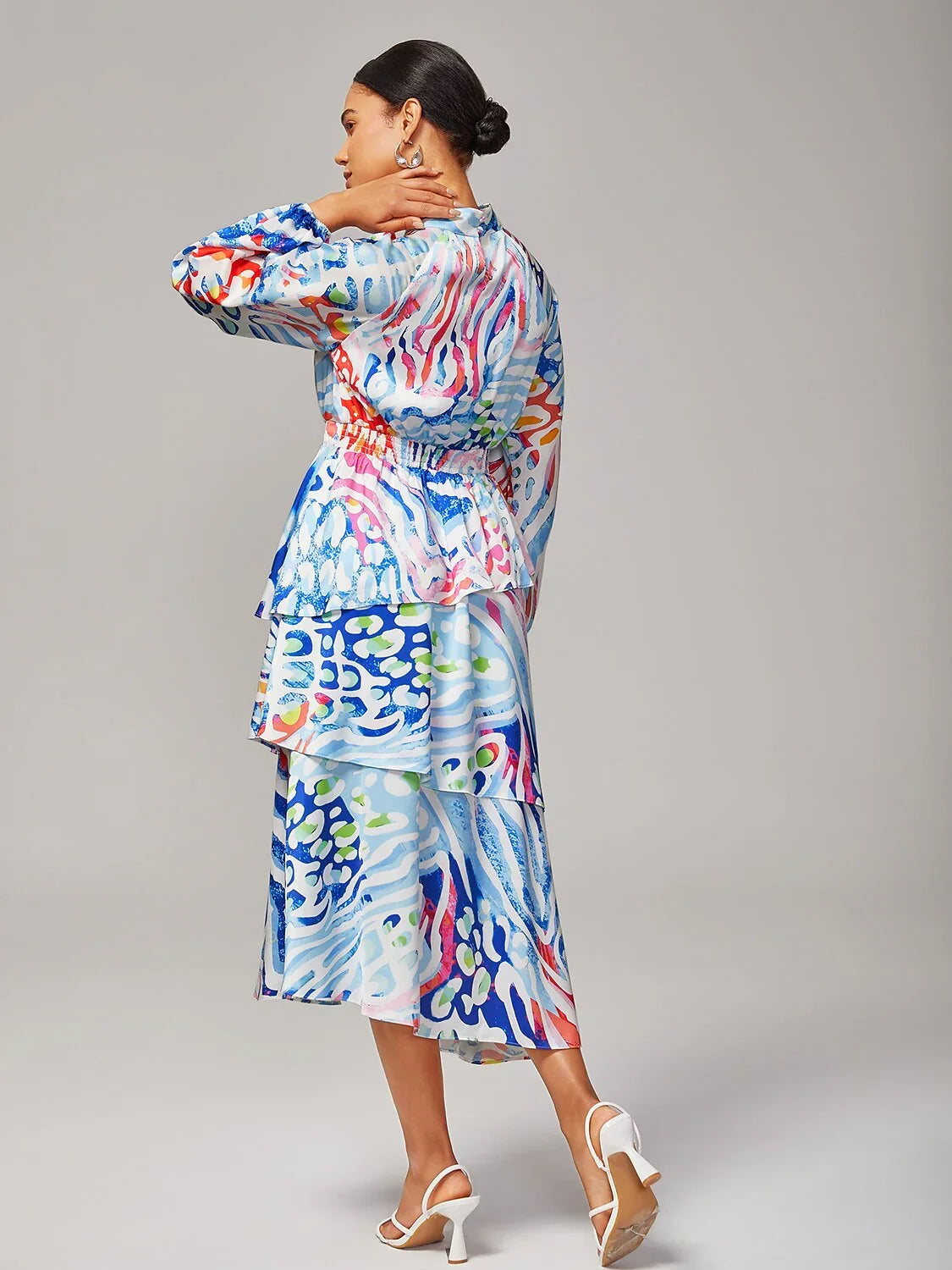 Watercolor Leopard Print Chiffon Tiered Dress