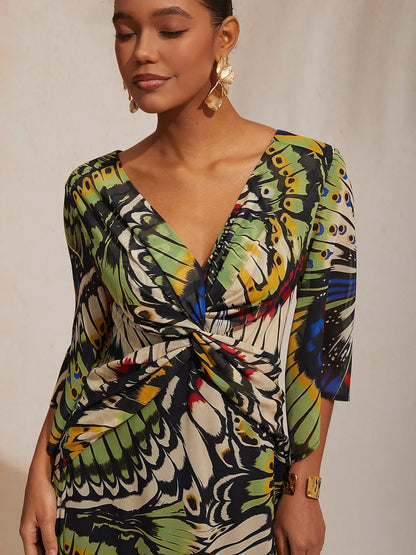 Jungle Butterfly Flowy Chiffon Maxi Dress