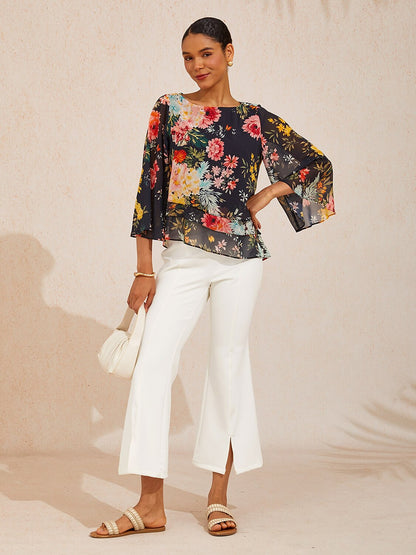 Moonlight Blossom Layered Chiffon Blouse