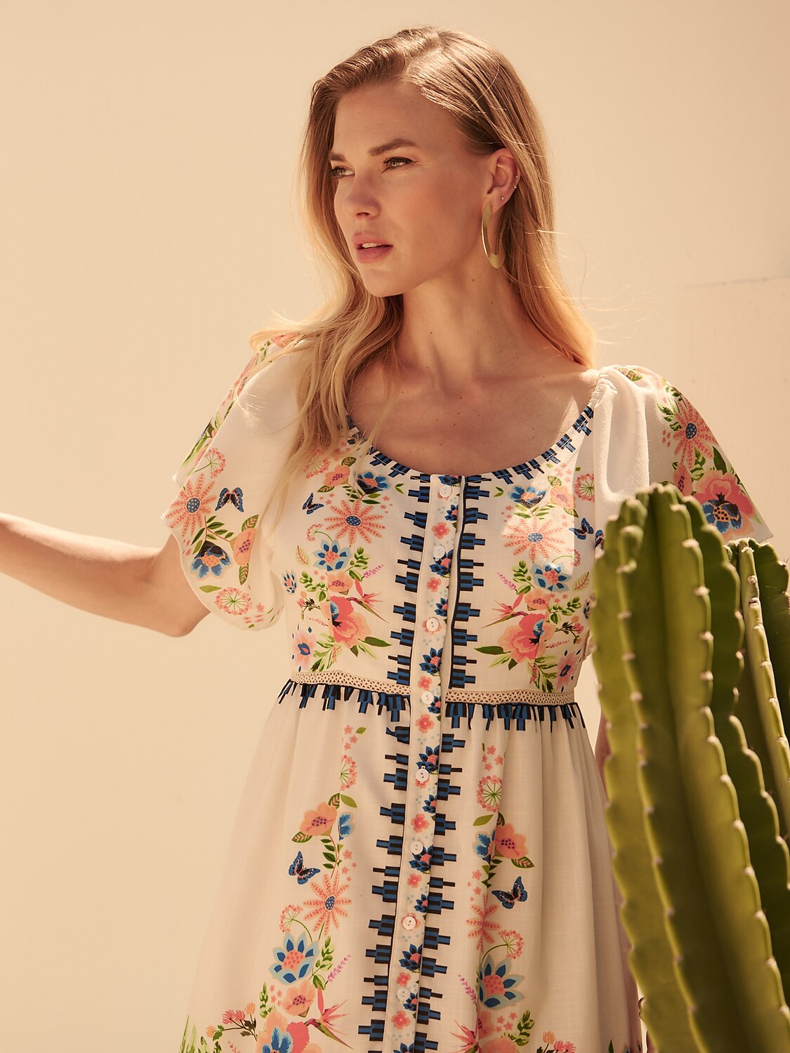Linen like Floral Geometric Ruched Maxi Dress Vacation