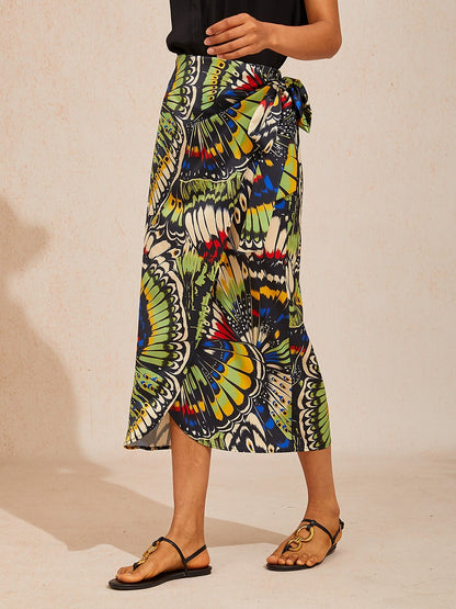 Abstract Art Silky Satin Wrap Skirt