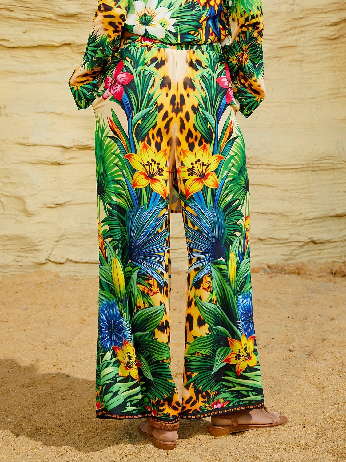 Tropical Temptation Flowy Chiffon Wide Leg Pants