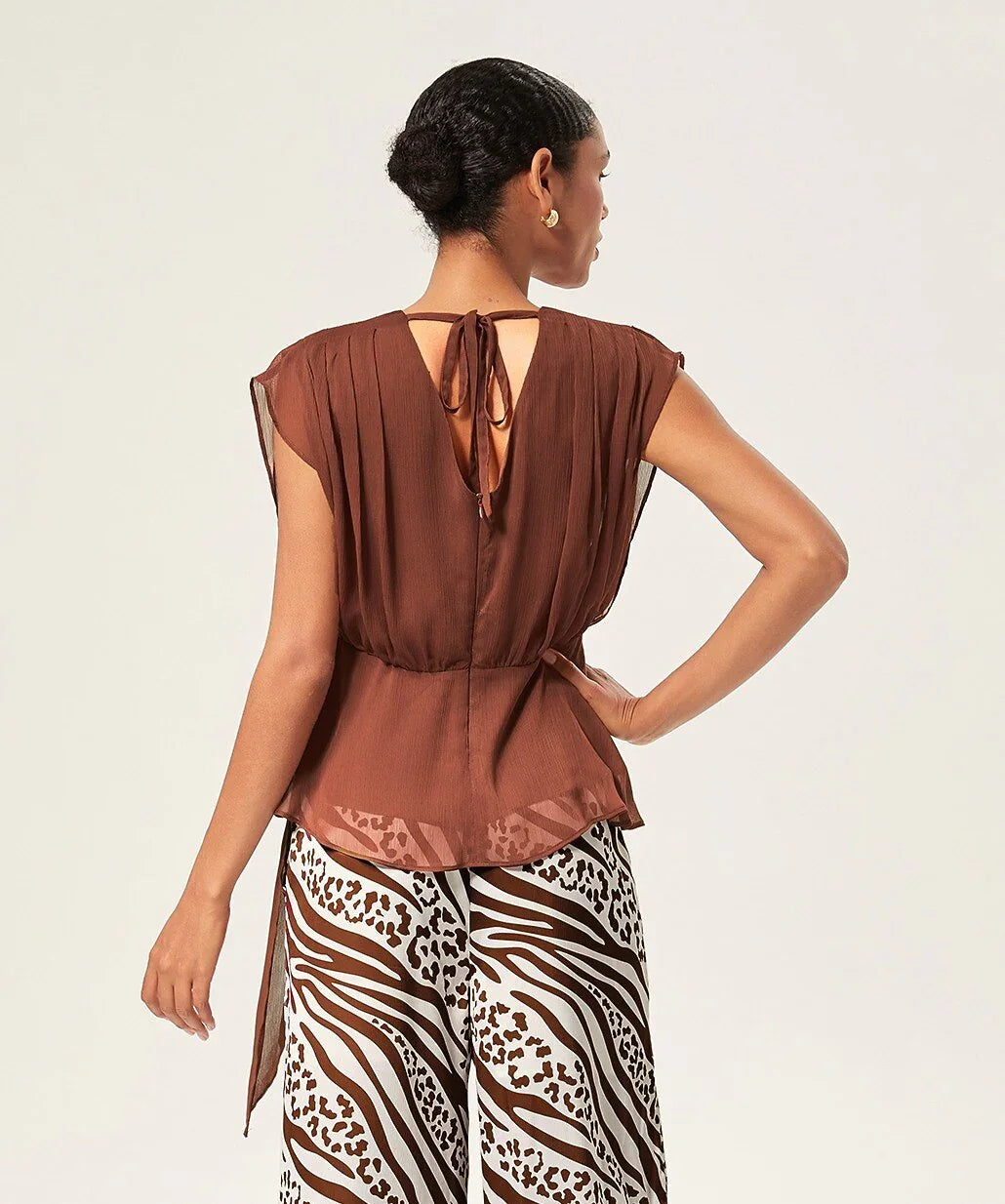 V-Neck Asymmetric Sleeveless Chiffon Top