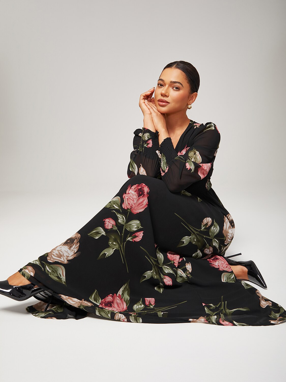 Floral Print Flowy Chiffon Maxi Dress