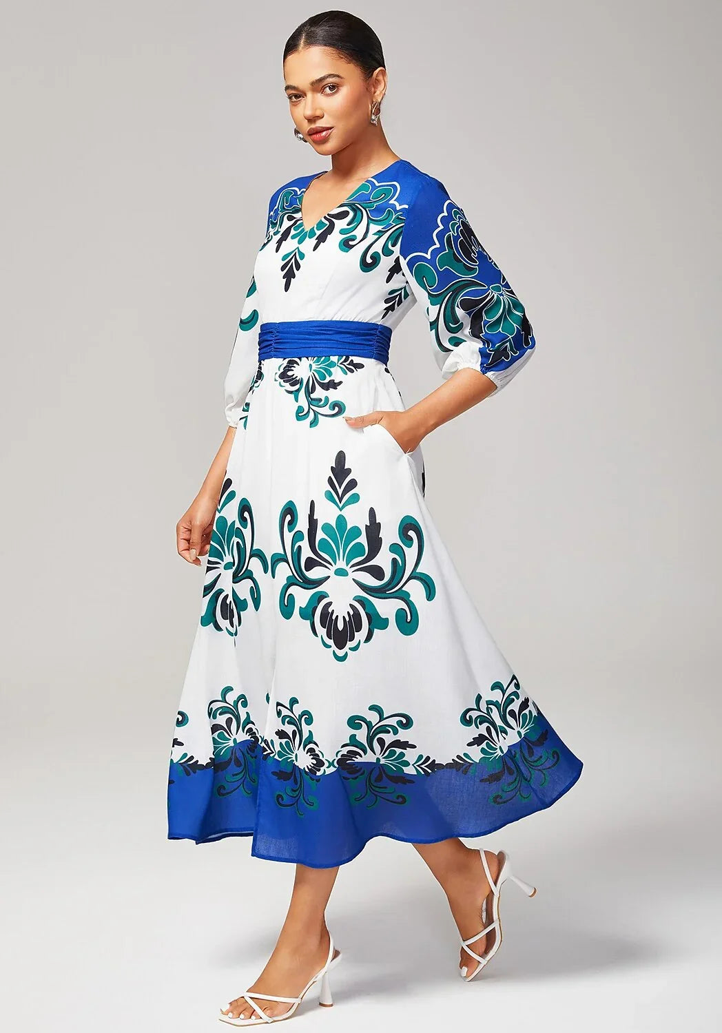 Bold Multicolor Print Cotton Linen Like Dress