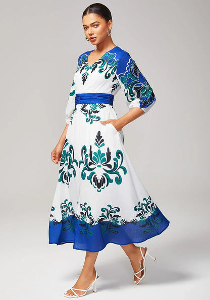 Bold Multicolor Print Cotton Linen Like Dress