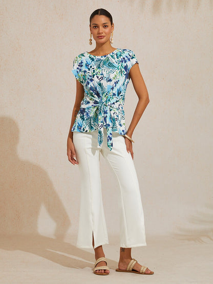 Ocean Bloom Escape Cotton Knit Tie Front Top