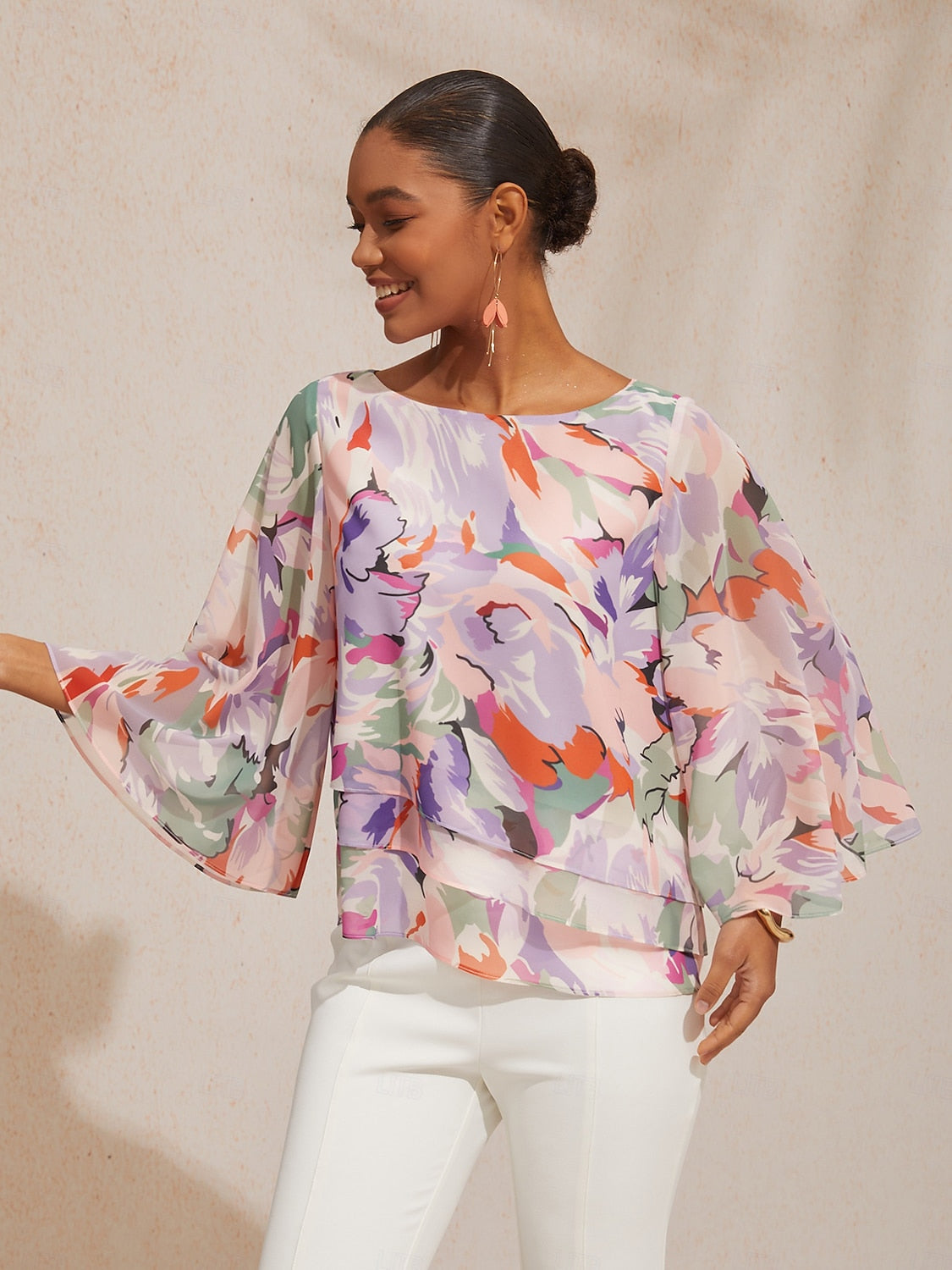 Jungle Butterfly Flowy Chiffon Blouse