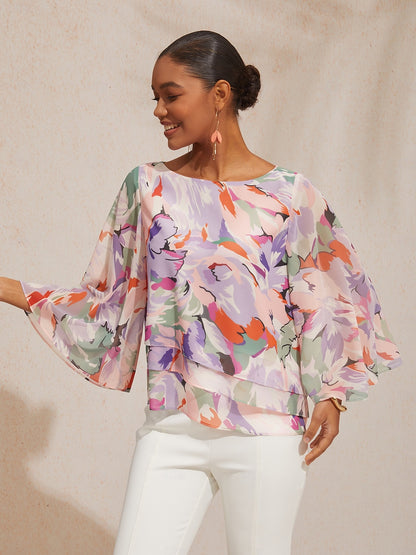 Ocean Paisley Flora Chiffon Layered Blouse
