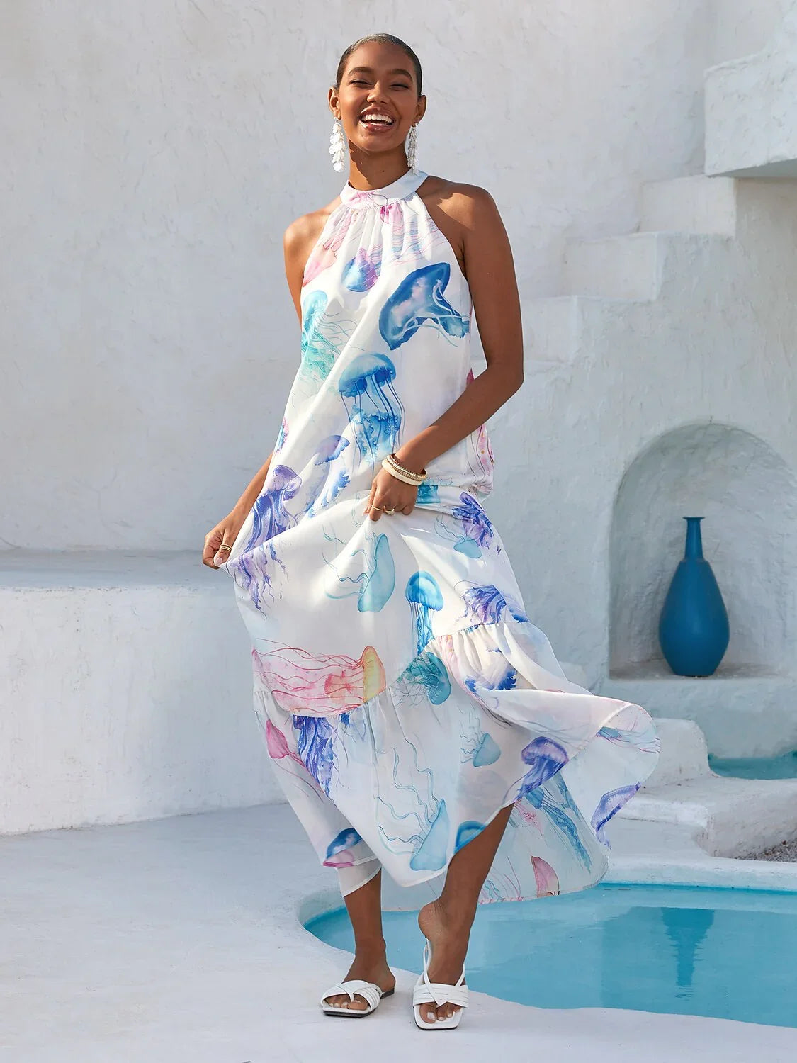 Ethereal Jellyfish Drift Chiffon Maxi Dress