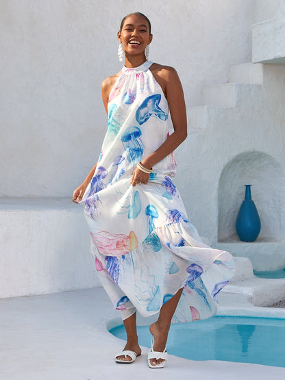 Gradient Tiger Flowy Chiffon Maxi Dress