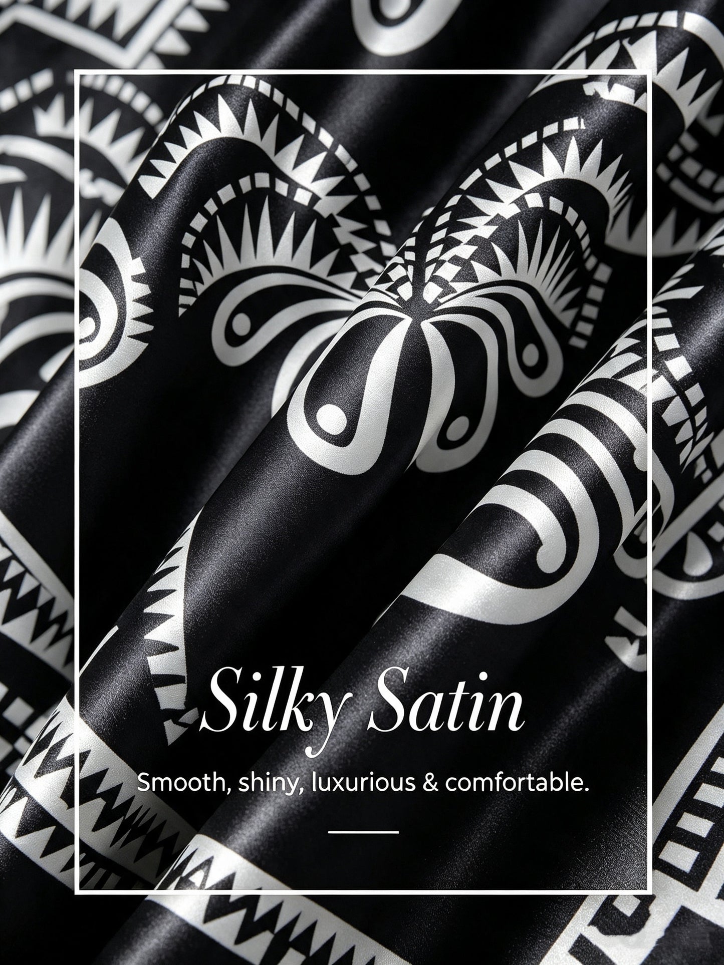 Pantalones Anchos de Satén Negro Estampados de Largo Completo