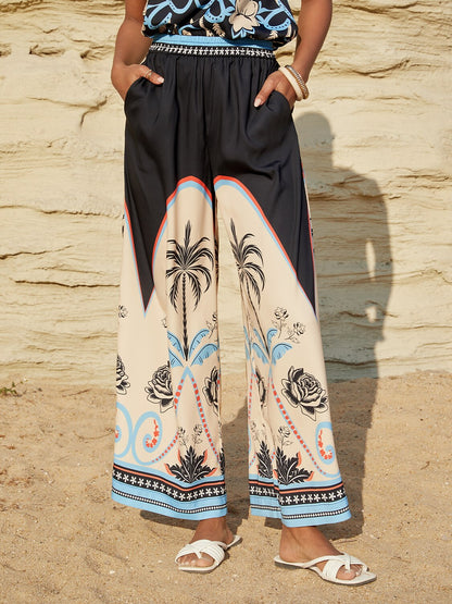 Sommernacht Palmen Seidig Satin Gerade Hose