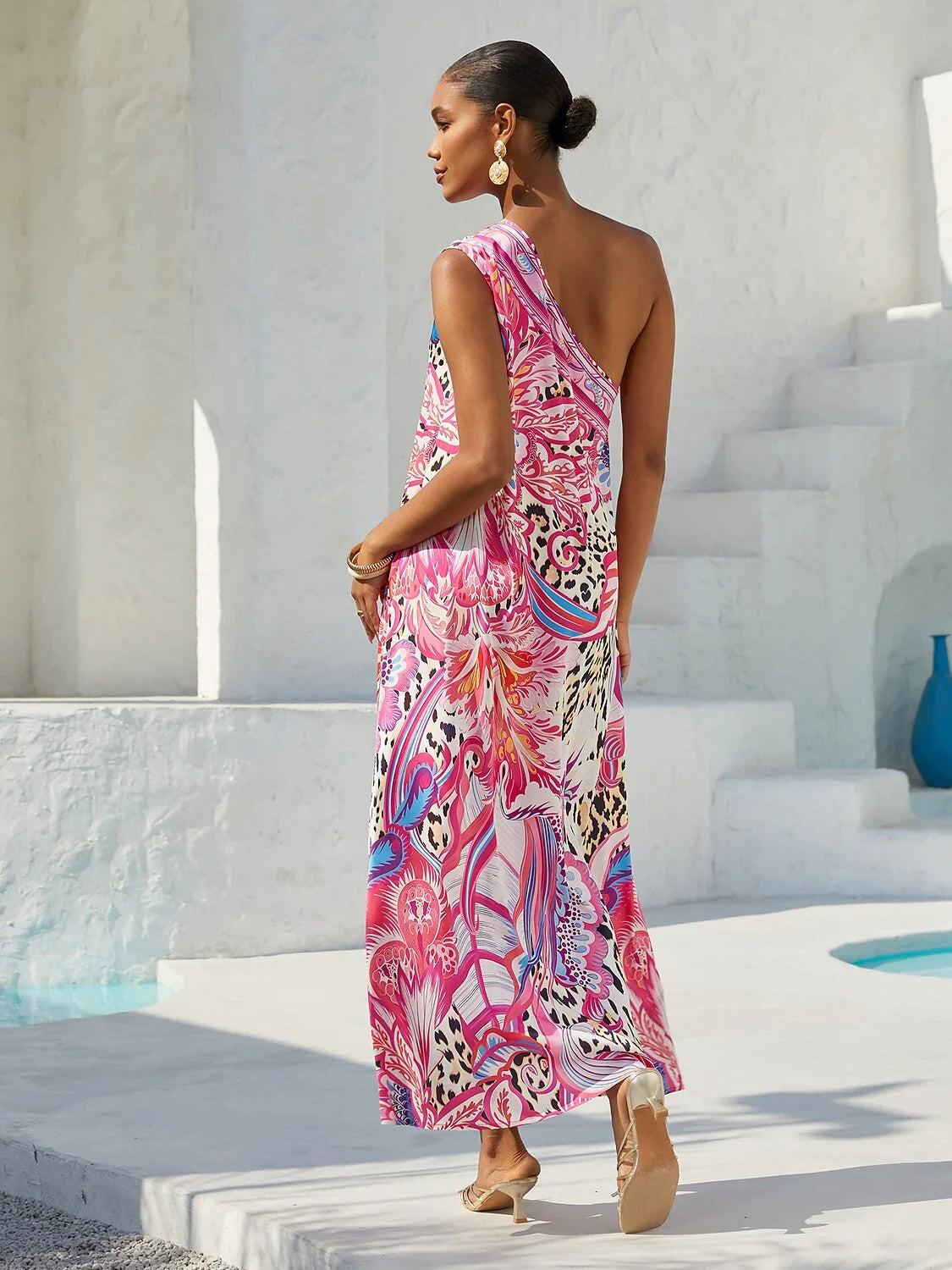 Blush&Beast Silky Satin Pink Paisley Maxi Dress