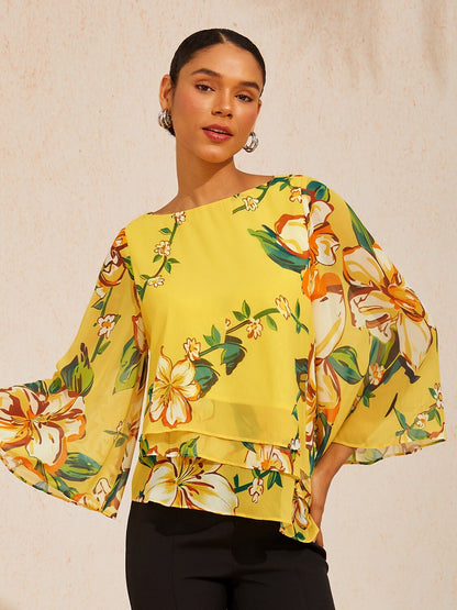 Lime Magnolia Glow Layered Chiffon Blouse
