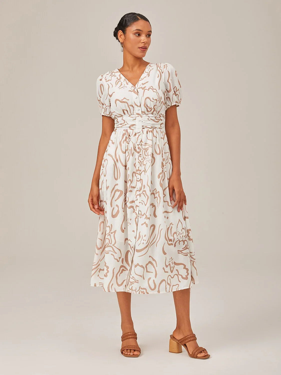 Abstract Art Print Linen-Like Maxi Dress