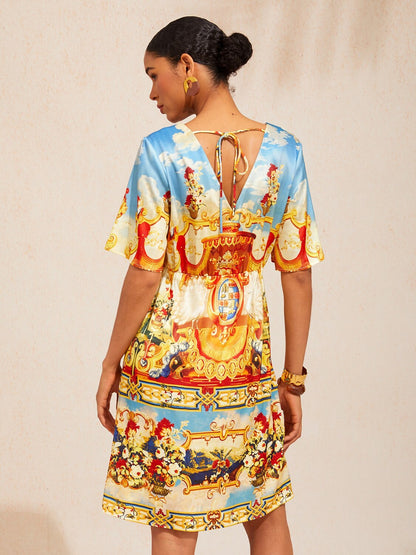 Vintage Baroque Silky Satin Straight Mini Dress