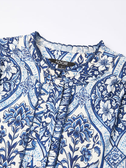 Azure Medallion Rayon Like Blouse