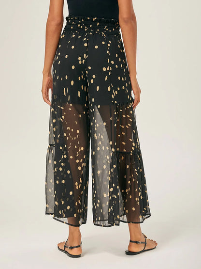 Polka Dot Chiffon Wide-Leg Culottes